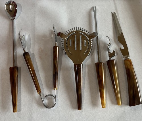 Vintage Marbled Bakelite Bar Set A6 -70 In Red Hinged Boxed Set - Picture 8 of 12