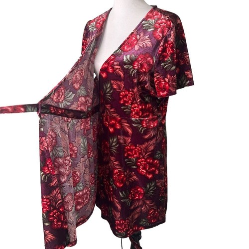 Forever 21 Velvet Wrap Dress Womens Plus Size 3X Red Floral Romantic Fairy - Picture 5 of 13
