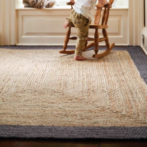 Jute home decor braided square rug non slip rustick look modern carpet mat US - Picture 2 of 9