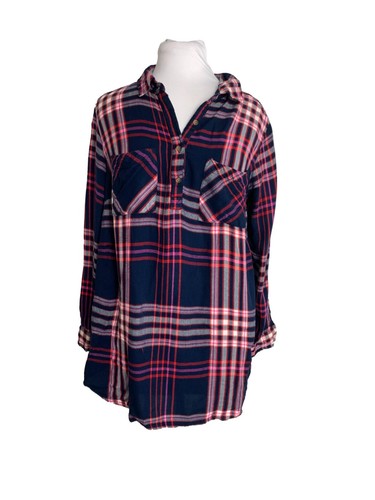 Liz Lange Womens Maternity Top Size Medium Pullover Flannel Blue Red Check Rayon - Picture 1 of 6