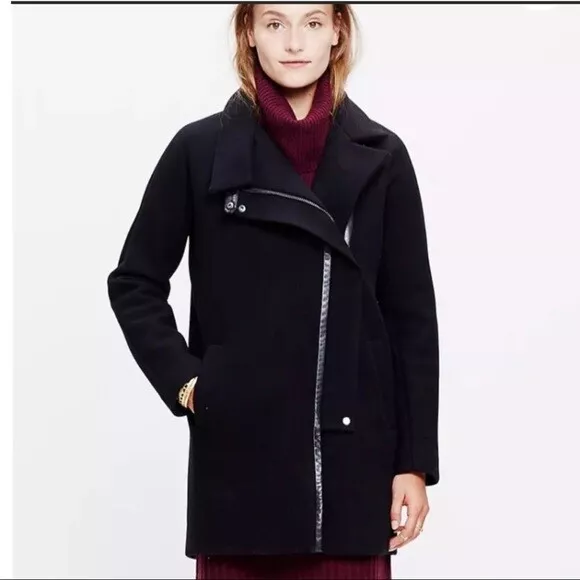 Madewell City Grid Cocoon Warm Coat Black Wool Full Zip Leather