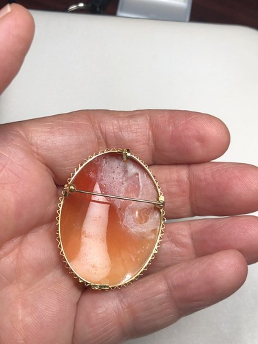 Large Vintage 18k Gold Carved Shell Cameo Hand Engraved Brooch Pendant ITALY - Picture 5 of 12