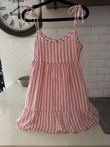 Pink & White Stripe Cotton Mini Dress - Size 12