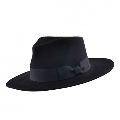 Gents Black Fur Felt Hand Made Wider Brim Felt Fedora Trilby Hat With Band Gents Black Fur Felt Hand Made Wider Brim Felt Fedora Trilby Hat With Band