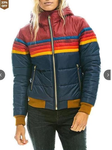 New Women's Casual Hooded Long Sleeve Cotton Jacket Rainbow Zipper Warm Coat - Bild 14 von 15