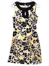 Chaps Womens Dress 4 Sheath Yellow Black Floral Sleeveless Career Church