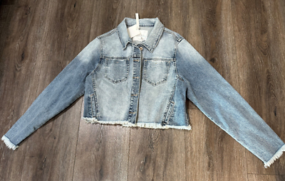 NWT Kancan for Maurices Denim Jacket Womens XL Blue Frayed raw Hem