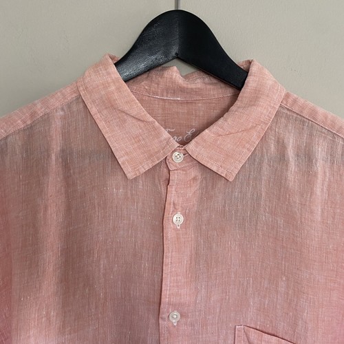 Tasso Elba Mens Short Sleeves Linen Woven Collar Shirt In Peach Combo Size XL - Picture 3 of 9
