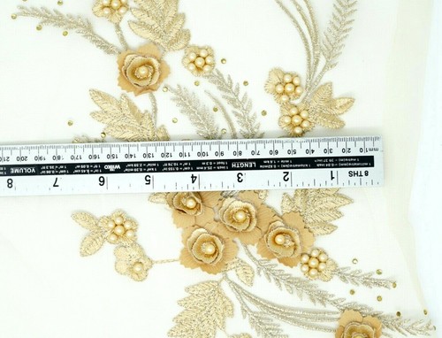 FCL 3D Flower Embroidery Bridal Applique Lace Pearl Beaded Wedding Sewon Patches - Picture 20 of 81