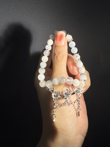 7.7mm Unqiue design Natural Aquamarine Beaded/Plum Blossom Charm Bracelet - Picture 4 of 9