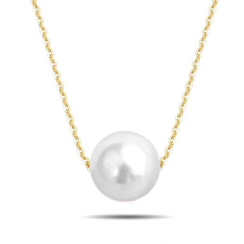 Collar Colgante Perla 14mm Concha S925 Plata Clavícula Cadena Zen Joyería Regalo Foto 4 de 4