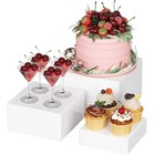 3 Pcs 6”/7”/8” Square Plastic Buffet Food Risers Table Display Stand - White