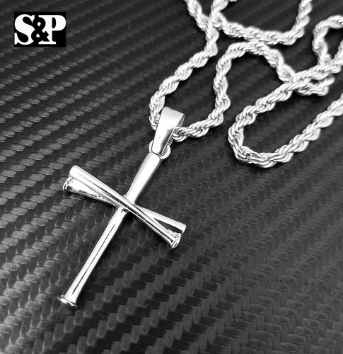 Unisex Fashion Baseball Team Triple Bat Cross Pendant w/ 24" Rope Chain Necklace - Picture 2 of 11