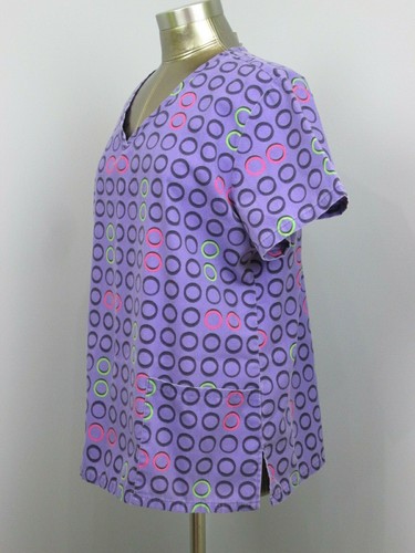 SB Scrubs Purple Geometric Top Size M Chest 46 V-Neck Short Sleeve 304-23019 - Picture 2 of 7