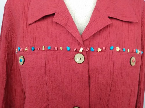 Koret Women's Blazer Size L Embellished Turquoise Gemstone Southwest Unique - Picture 2 of 8