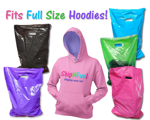 Large Plastic Merchandise Bags, Pink, Teal, Blue, Lime, Purple, Black W/Handles - Picture 2 of 64