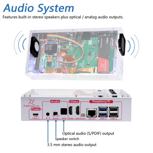 Freenove Computer Case Kit for Raspberry Pi 5 SSD Touchscreen Camera OLED Screen - Zdjęcie 12 z 28