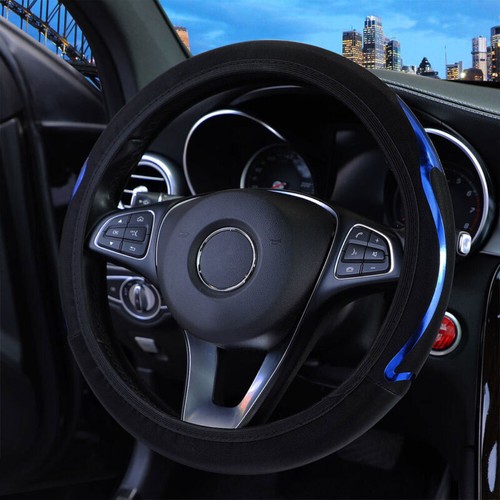 Blue Car Steering Wheel Cover Anti Slip PU Leather Protector 15"/38cm Universal - Bild 2 von 3
