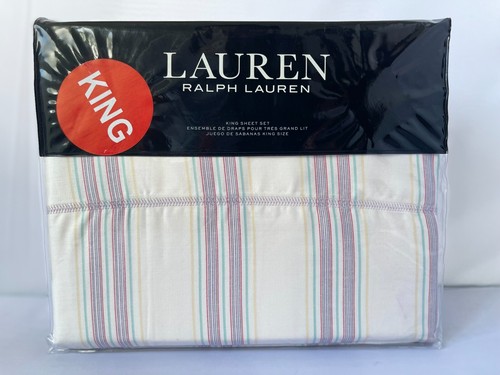 Ralph Lauren 100% Cotton Claudia Stripe Print 4 pc Sheet Set Queen or King Size - Picture 4 of 12