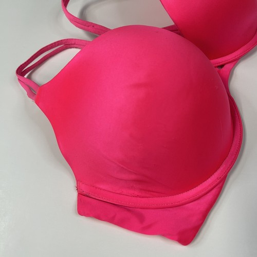 Very Victorias Secret 34DD Pushup Bra Padded Solid Hot Pink Underwire #2058 - Picture 3 of 13