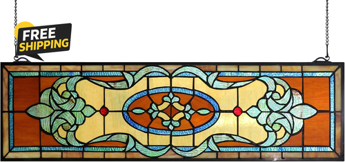 32 Inch Width Horizontal Stained Glass Window Hangings Tiffany Glass Window Pane - Picture 11 of 12