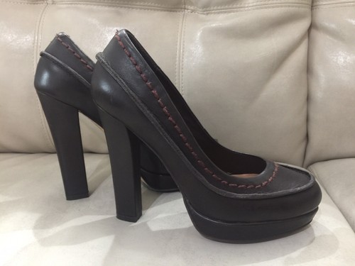 True Religion Platform Heels Brown Leather Closed Round Toe Pumps size 6 - Picture 4 of 9