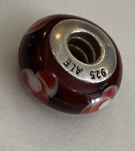 Pandora Silver S925 ALE RED & WHITE FLOWER PATTERN MURANO Charm Bead Genuine - Picture 8 of 9