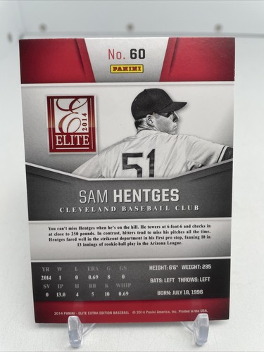 2014 Panini Elite Extra Edition Sam Hentges #60 Cleveland Guardians Signed - Picture 2 of 2