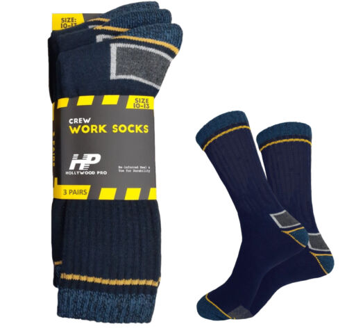 3 UNK CALCETINES DE TRABAJO LARGOS DE CALIDAD PREMIUM ALGODÓN TALLA 10-13 CALCETINES DE TRIPULACIÓN AZUL MARINO - Imagen 2 de 4