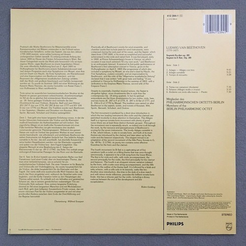 S792 Beethoven Septet Members of Philharmonic Octet BPO Philips 412 394-1 Stereo - Picture 3 of 3