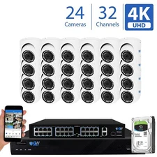 32 Channel 4K NVR (24) 8MP 2160p Home IP POE Dome Security Camera System 8TB HDD