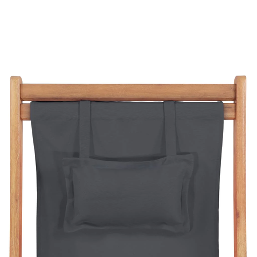 NNEVL Folding Beach Chair Fabric and Wooden Frame Grey - Picture 7 of 11