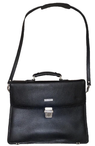 Brooks Brothers Classic Pebble Leather Briefcase Laptop Bag Black Strap & Handle