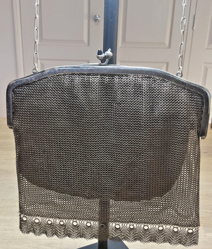 ANTIQUE ART DECO CHAIN MAIL MESH HAND BAG SILVER PLATED EVENING GLASS GEM CLASP - Picture 15 of 19