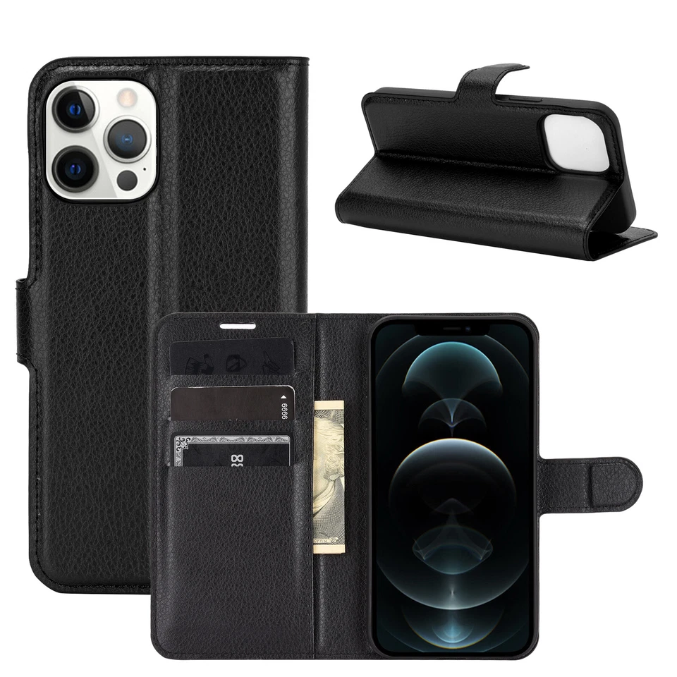 Leather Flip Bling Rhinestone Diamond Wallet Case for iPhone 14 13 15 16 Pro Max - Image 4 of 4