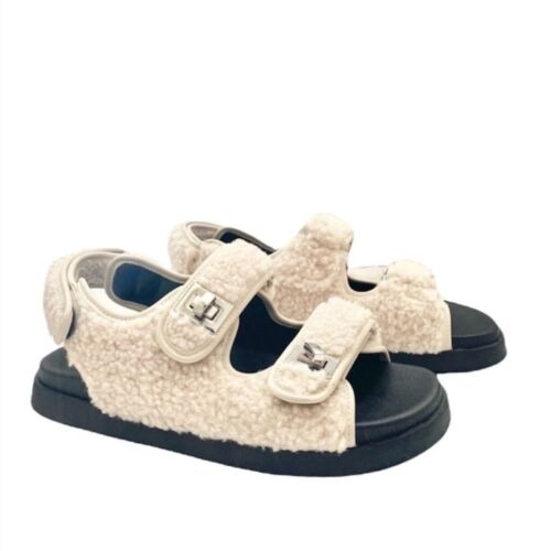 Steve Madden Margie Sandal Natural Cream Sherpa Slip On Dad Sandal Size 8 - Picture 2 of 16