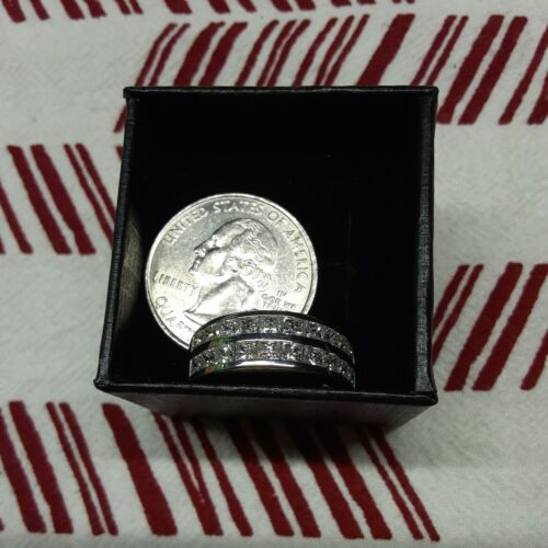 Size 7 Sterling Double Row Band Ring Made With Zirconia From Swarovski (417) - Picture 3 of 11