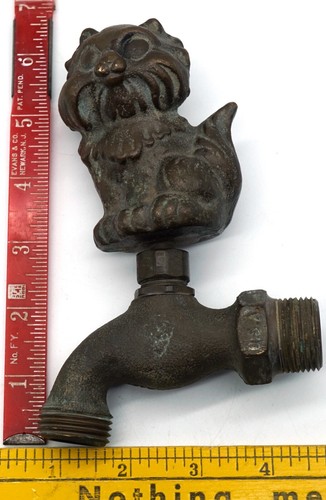 Vintage Solid Brass Water Spigot Faucet for Garden / Sink / Tub - Cute Cat - Picture 9 of 9