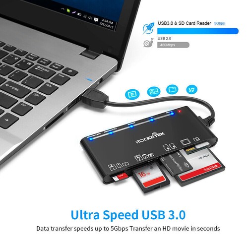 USB 3.0 Memory Card Reader High-Speed Adapter for Micro SD SDXC CF SDHC 7-IN-1 - Picture 5 of 10