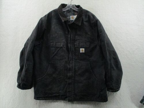 Vintage 90's Carhartt Chore Jacket Black Button Up Canvas Blanket Lined Mens 48