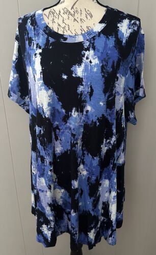 NEW RELEASE Lularoe Erika Kurzarm Swing Top Shirt 2XL blau Batik Print