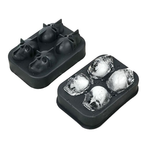 Creative Skull Shape Silicone Ice Hockey Ball Mold 4 Grid Large Ice Whisky Ic#lk - Bild 2 von 16