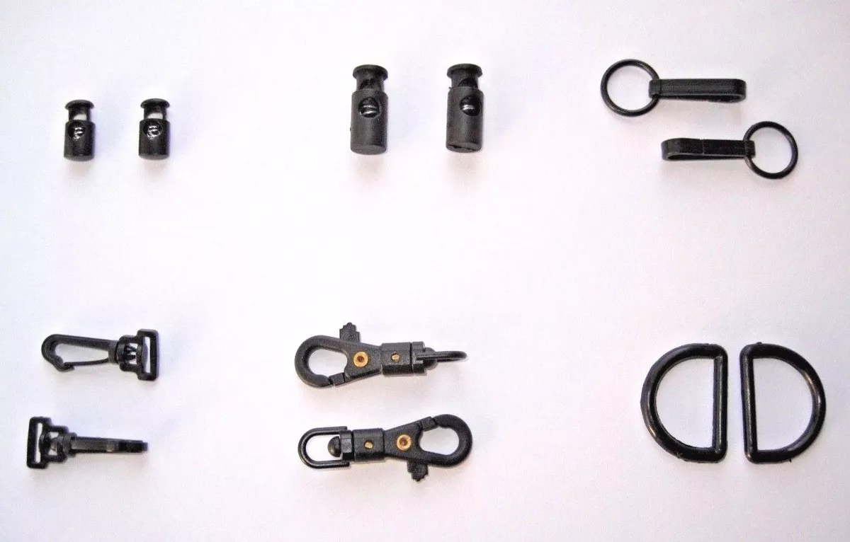 1,2 or 6 BLACK PLASTIC CORD LOCK, TOGGLE END, CLASP CLIP, SWIVEL