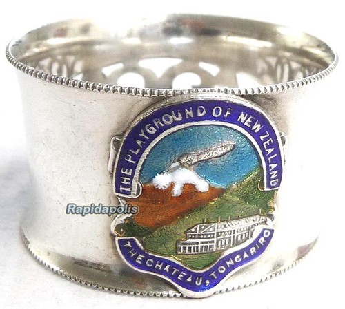 Vintage Silver + Cloisonne Napkin Ring CHATEAU TONGARIRO Playground New Zealand - Picture 2 of 8
