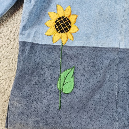 Vintage Quacker Factory Jacket Womens Small Blue Sueded Leather Sunflowers NEW - Picture 7 of 16