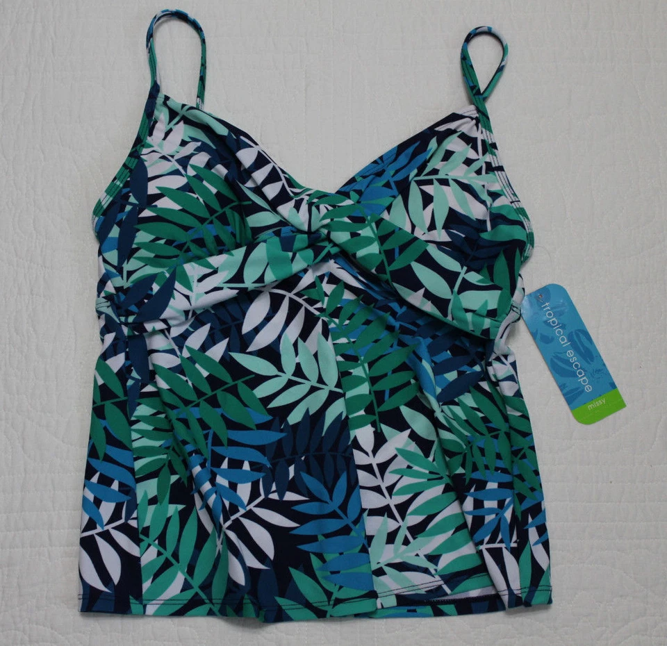 NUEVO TOP DE NATACIÓN TANKINI DELANTERO TORCIDO ESTAMPADO FLORAL ESCAPE TROPICAL PARA MUJER NUEVO CON ETIQUETAS $44 Foto 2 de 4