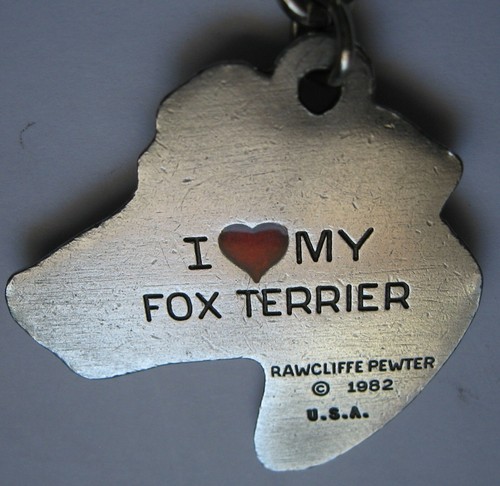 Fox Terrier Keychain Vintage 1982 Rawcliffe Pewter Key Ring I Love My Dog - Picture 5 of 6