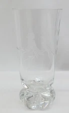 Vintage Crystal Etched Glass Birds Bud Vase 5.75" Tall    VY
