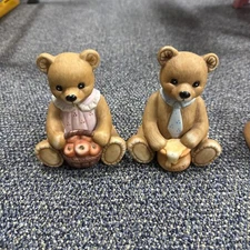 Pair Porcelain Bears Harvest Figurines By Homco
