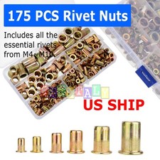 175PC Rivet Nut Kit Mixed Zinc Steel Rivnut Insert Nutsert Threaded Set M3-M12